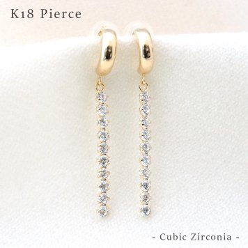 【エレガンス♪】18k 18金 キュービック ジルコニア バー ストレート レディース ピアス【ギフトボックス付き】アクセサリー 誕生日プレゼントに ピアス 18k 18金 キュービック ジルコニア バー ストレート レディース ピアス ラッピング無料