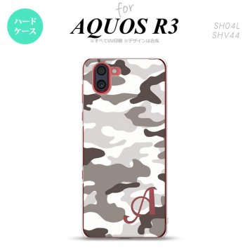 SH-04L SHV44 R3 AQUOS R3 スマホケース カバー ウッドランド 迷彩 B グレー +アルファベット nk-r3-1146i