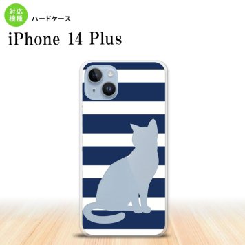 iPhone14 plsu iPhone14 plsu スマホケース 背面ケース ハードケース 猫 ボーダー B 青 2022年 10月発売 nk-i14pl-964