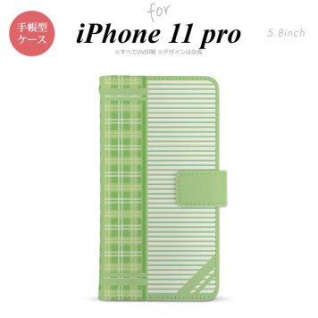 iPhone11Pro iPhone11 Pro 手帳型スマホケース カバー チェック ボーダー 緑  nk-004s-i11p-dr1603