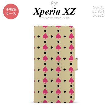 【手帳型 スマホ カバー ケース】【SO01J】【エクスペリア XZ 】手帳型 ケース SO-01J スマホ カバー XPERIA XZ エクスペリア トランプ(スペード) ベージュ×ピンク nk-004s-so01j-dr540【メール便送料無料】