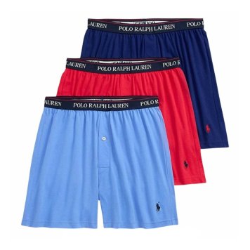 ポロ ラルフローレン POLO RALPH LAUREN ニットボクサー トランクス ロゴ 3枚セット お買い得 パック 下着 男性用 NCKBP3 SPA9 メンズ ブルー+レッド+ダークブルー