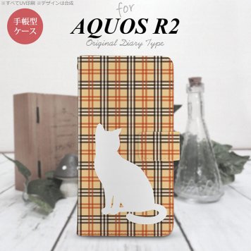 SH-03K/SHV42/706SH AQUOS R2 手帳型スマホケース カバー 猫 チェック 赤茶  nk-004s-r2-dr954