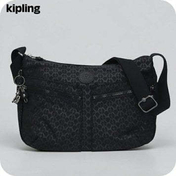 キプリング ショルダーバッグ レディース ブランド Kipling イゼラ ロゴ ワンポイント 総柄 K12592-K59 Signature Emb 黒