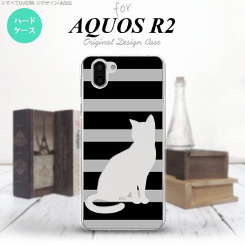 AQUOS R2 アクオス アール2 SH-03K SHV42 専用 スマホケース カバー ハードケース 猫 ボーダー黒B nk-r2-962[スマホ,スマホケース,スマホカバー,ケース,カバー,ジャケット]