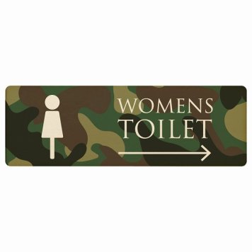 トイレ プレート 木製 WOMENS 迷彩 カラー 右 矢印 長方形 12x4cm 方向案内 進路ドア サインプレート ピクトサイン トイレマーク表示 案内 注意 施設 御手洗 TOILET おしゃれ シンプル 安全対策