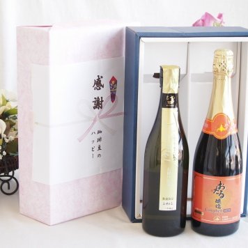 感謝の贈り物ボックス 贅沢な日本酒原酒しぼりたてと国産ワインセット(おたる醸造 キャンベル赤スパークリングワインやや甘口(北海道)720ml金鯱 しぼっとる純米吟醸原酒(愛知県)720ml