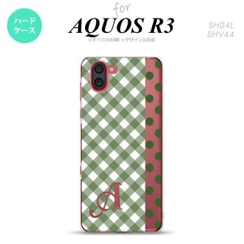SH-04L SHV44 R3 AQUOS R3 スマホケース カバー チェック ドット 白 緑 +アルファベット nk-r3-1523i