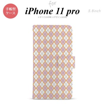 iPhone11Pro iPhone11 Pro 手帳型スマホケース カバー アーガイル ピンク グレー  nk-004s-i11p-dr1411
