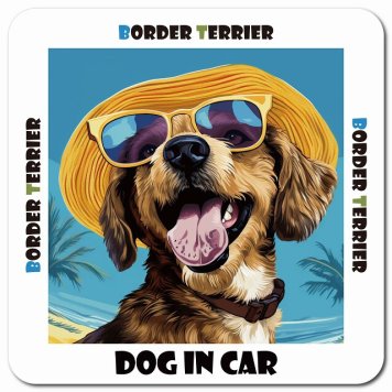 名入れ可 海 麦わら帽子 サングラス 夏 Border Terrier ボーダーテリア カーサイン 車 マグネットステッカー 犬 マグネット 強力 13x13cm 正方形ドラレコステッカー 安全対策 危険運転 煽り運転 アニマル 動物 犬種別 屋外 防水 屋内
