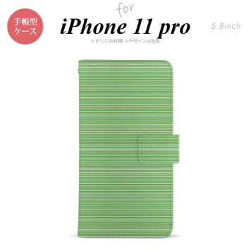 iPhone11Pro iPhone11 Pro 手帳型スマホケース カバー ボーダー 細 緑  nk-004s-i11p-dr1290