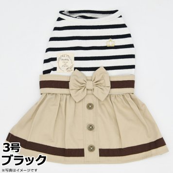 ジェメリ Gemelli Dog ボーダーワンピース 3号 ブラック 犬 服 ドッグウェア 女の子 上品 かわいい 秋冬