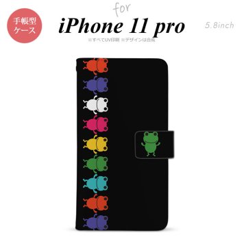 iPhone11Pro iPhone11 Pro 手帳型スマホケース カバー カエル かえる 帯 黒  nk-004s-i11p-dr674