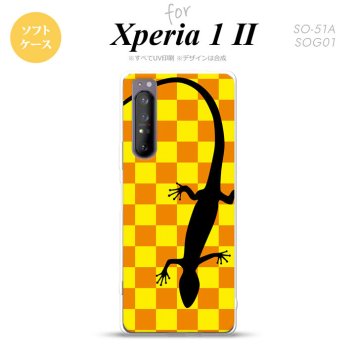 Xperia 1 II 5G スマホケース 背面カバー ストラップホール有り ソフトケース トカゲ 市松 黄 ストラップホール おしゃれ かわいい かっこいい メンズ レディース nk-xp12-tp861