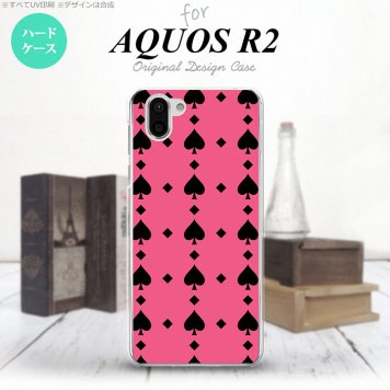 AQUOS R2 アクオス アール2 SH-03K SHV42 専用 スマホケース カバー ハードケース トランプ(スペード) ピンク×黒 nk-r2-538[スマホ,スマホケース,スマホカバー,ケース,カバー,ジャケット]