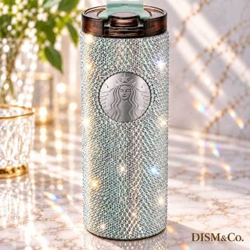 スターバックス タンブラー ステンレス ブリング シルバー グリーン ラインストーン 532ml 海外限定 日本未発売 蓋付き 保温 保冷 おしゃれ 高級感 キラキラ 大容量 スタバ コレクション プレゼント ギフト 18oz