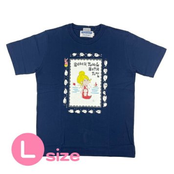 水森亜土 キャプテンサンタ コラボ Tシャツ (L) ネイビー  アパレル
