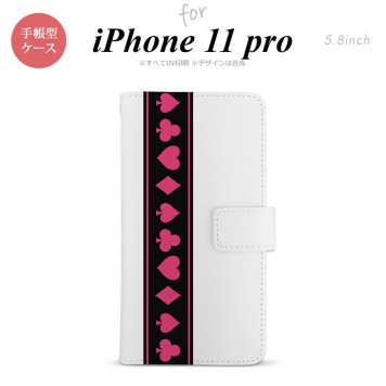 iPhone11Pro iPhone11 Pro 手帳型スマホケース カバー トランプ 帯 黒 ピンク  nk-004s-i11p-dr524