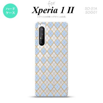 Xperia 1 II 5G スマホケース 背面カバー ストラップホール有り ハードケース アーガイル クリア 青 ストラップホール おしゃれ かわいい かっこいい メンズ レディース nk-xp12-1414