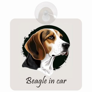 Beagle ビーグル Aタイプ 車 窓ガラス 吸盤タイプ 犬 かっこいい おしゃれ イラスト付 DOG IN CAR ドッグインカー ドッグオンボード 安全対策 セーフティサイン デコ 外出 ドライブ カーサイン 吸盤