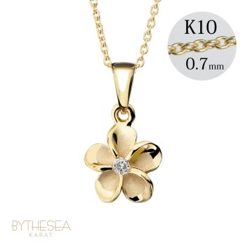ゴールド ネックレス ハワイアンジュエリー ネックレス イエローゴールド ネックレス 14K 14Kネックレス プルメリア ダイヤモンド ジルコニア K10 10Kあずきチェーン太0.7mm ギフトラッピング可能 彼女 妻 女性 レディース プレゼント ハロウィン 【品番：CG-GP109】