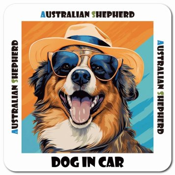名入れ可 海 麦わら帽子 サングラス 夏 Australian Shepherd オーストラリアンシェパード カーサイン 車 マグネットステッカー 犬 マグネット 強力 13x13cm 正方形ドラレコステッカー 安全対策 危険運転 煽り運転 アニマル 動物 犬種別 屋外 防水 屋内