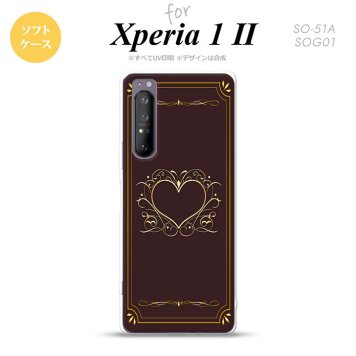 Xperia 1 II 5G スマホケース 背面カバー ストラップホール有り ソフトケース ハート 飾り 茶 金 ストラップホール おしゃれ かわいい かっこいい メンズ レディース nk-xp12-tp619