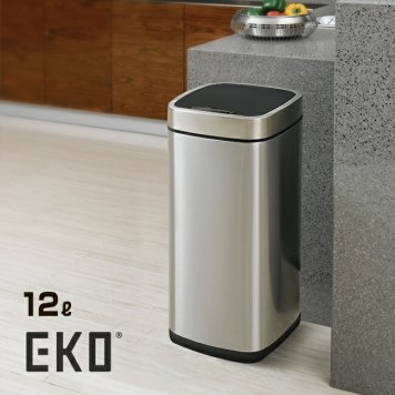 EKO エコスマート X 充電式センサービン 12L[ゴミ箱 12リットル おしゃれ 自動開閉 センサーゴミ箱 センサー式 ごみ箱 USB 充電式 ステンレス キッチン ダイニング 洗面所 洗面室 寝室 角型 モダン スタイリッシュ]