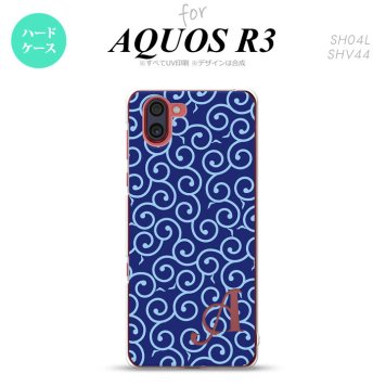 SH-04L SHV44 R3 AQUOS R3 スマホケース カバー 唐草 青 水色 +アルファベット nk-r3-1131i