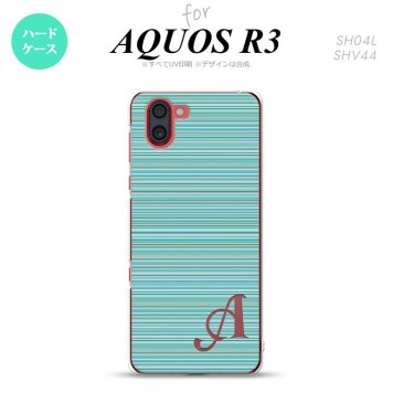 SH-04L SHV44 R3 AQUOS R3 スマホケース カバー ボーダー 細 ターコイズ +アルファベット nk-r3-1285i