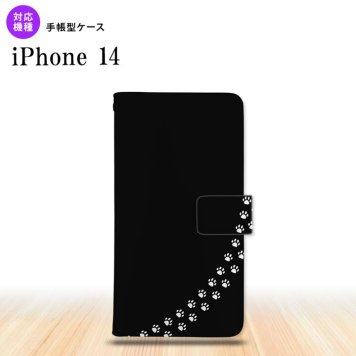 iPhone14 iPhone14 手帳型スマホケース カバー 猫 足跡 黒 クリア 2022年 9月発売 nk-004s-i14-dr421