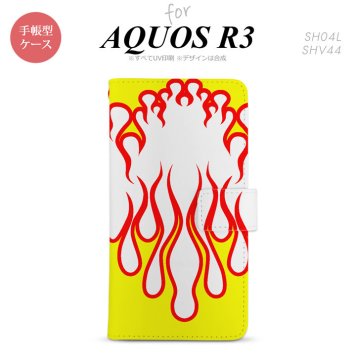 SH-04L/SHV44 AQUOS R3 手帳型スマホケース カバー ファイヤー 炎 白 黄  nk-004s-r3-dr1306
