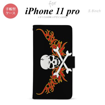 iPhone11Pro iPhone11 Pro 手帳型スマホケース カバー ドクロ 白 横 赤黄  nk-004s-i11p-dr881