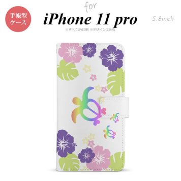 iPhone11Pro iPhone11 Pro 手帳型スマホケース カバー ホヌ ハイビスカス クリア  nk-004s-i11p-dr685