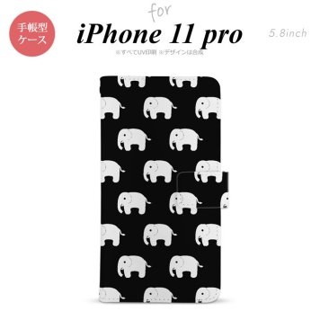 iPhone11Pro iPhone11 Pro 手帳型スマホケース カバー ゾウ 黒  nk-004s-i11p-dr774