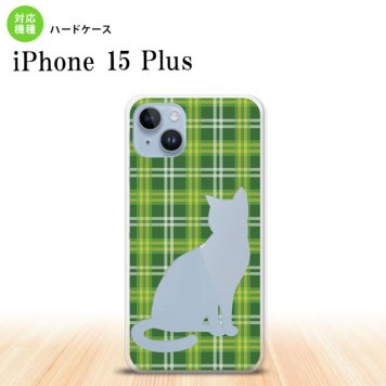 iPhone15 plus iPhone15 plus スマホケース 背面ケース ハードケース 猫 チェック B 緑 2023年 9月発売 nk-i15pl-958