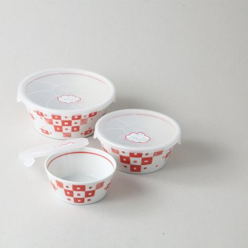 ブロックチェック軽量三つ組パック（赤） 磁器 美濃焼 やきものの里から、暮らしを贈ります。　ギフト 食器 セット テーブルウェア