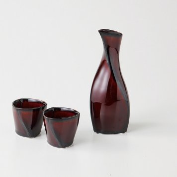 漆ブラウン　折り目酒器揃 磁器 美濃焼 やきものの里から、暮らしを贈ります。　ギフト 食器 セット テーブルウェア