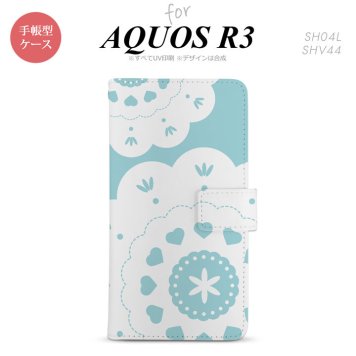 SH-04L/SHV44 AQUOS R3 手帳型スマホケース カバー レース クリア 緑  nk-004s-r3-dr1483
