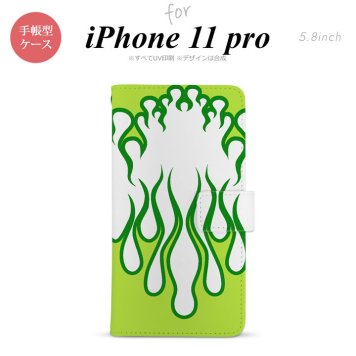 iPhone11Pro iPhone11 Pro 手帳型スマホケース カバー ファイヤー 炎 白 緑  nk-004s-i11p-dr1310