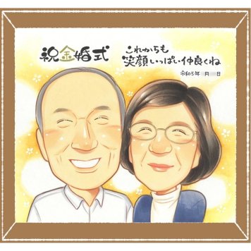 金婚式のプレゼントに、名前、日付、メッセージも記載可能。下書き確認ができるので、安心して贈れます。 金婚式 ギフト 似顔絵 プレゼント 贈り物 手描き 名入れ 金婚式 銀婚式 結婚記念日 夫婦 家族 おばあちゃん おじいちゃん 祖母 下書き確認 名入れ 修正無料 親孝行 似てる かわいい 一生もの 結婚記念日 長寿 親孝行 50周年 感謝 大人数 ウェディングギフト 大量注文 百寿祝い 古希祝い