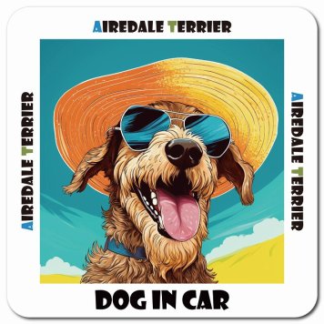 名入れ可 海 麦わら帽子 サングラス 夏 Airedale Terrier エアデールテリア カーサイン 車 マグネットステッカー 犬 マグネット 強力 13x13cm 正方形ドラレコステッカー 安全対策 危険運転 煽り運転 アニマル 動物 犬種別 屋外 防水 屋内
