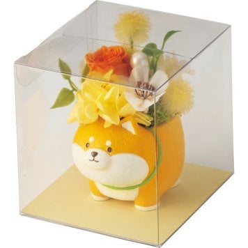 【直送】アニマルプリザ プリザーブドフラワー [26-0239-080] 柴犬 レジン製器 クリアケース付き バラ アジサイ いぬ 犬 ドッグ 動物 アレンジメント インテリア かわいい 祝い プレゼント ギフト