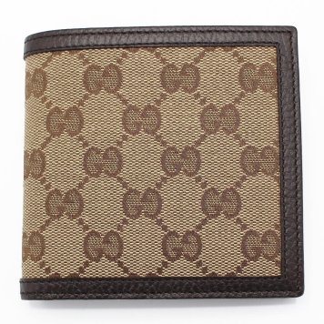 グッチ　GUCCI　二つ折り財布　150413 KY9LN 9903　ベージュ　ブラウン　GGキャンバス　レザー ウォレット　Outlet　アウトレット