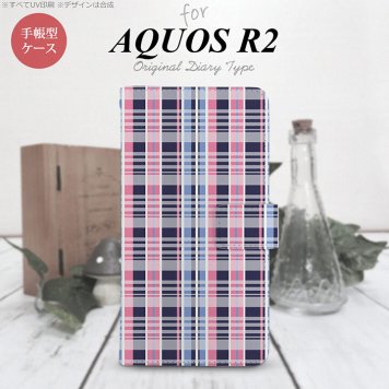 SH-03K/SHV42/706SH AQUOS R2 手帳型スマホケース カバー チェック ピンク 青  nk-004s-r2-dr440
