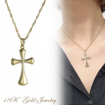 18金 十字架 クロス ネックレス K18 18K レディース ゴールド ジュエリー 金 プレゼント ギフト 女性 ペンダント チェーンネックレス 誕生日 結婚記念日 彼女 妻 母 成人 卒業 入学