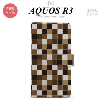 SH-04L/SHV44 AQUOS R3 手帳型スマホケース カバー スクエア モザイク 茶  nk-004s-r3-dr1021