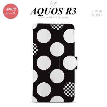SH-04L/SHV44 AQUOS R3 手帳型スマホケース カバー 水玉 黒 白  nk-004s-r3-dr1111