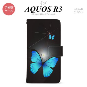 SH-04L/SHV44 AQUOS R3 手帳型スマホケース カバー バタフライ 蝶 黒  nk-004s-r3-dr214