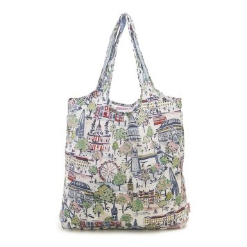 キャスキッドソン Cath Kidston エコバッグ エコバック 折りたたみ式 ショッピングバッグ トートバッグ FOLDAWAY SHOPPER 840699 105008015739102 フォールドアウェイ ショッパー DARK CREAM/LONDON VIEW ホワイト系＋ロンドンの風景柄
